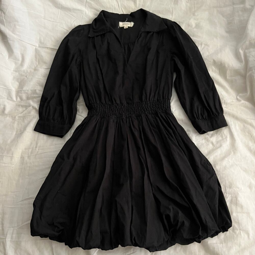 ANTHROPOLOGIE Porridge | Long-sleeve V-neck Bubble-hem Mini Dress | S - Picture 4 of 6